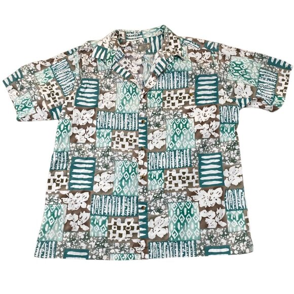 Vintage Weekender Traveler Mens Hawaiian Shirt XL Short Sleeve Button Up Green - Picture 1 of 9
